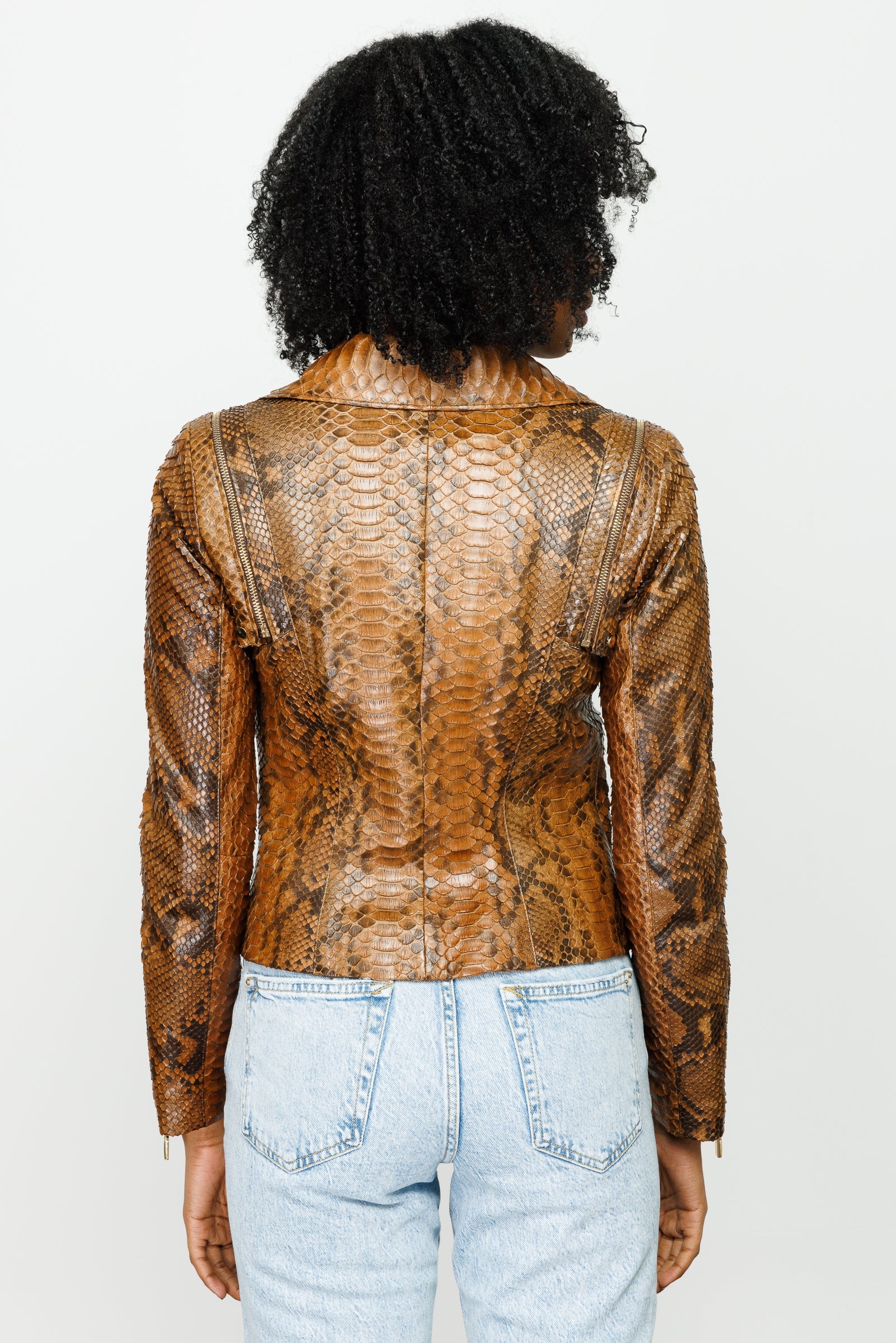 The Queen Pythn Skin Tan Leather Jacket