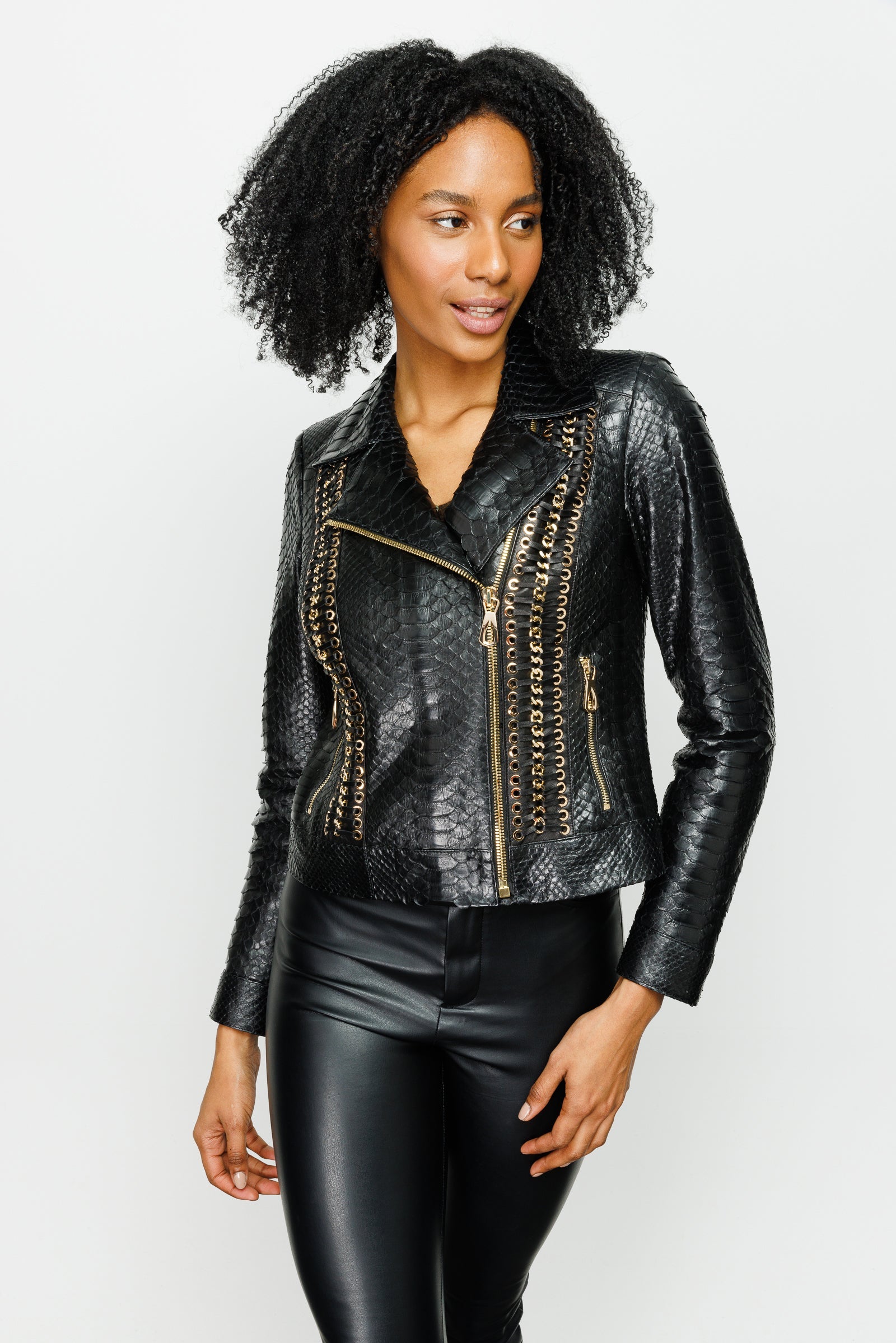 The Nayro Pythn Black Leather Jacket
