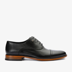 The Gambaha Black Leather Quarter Brogue Cap Toe Oxford Shoe